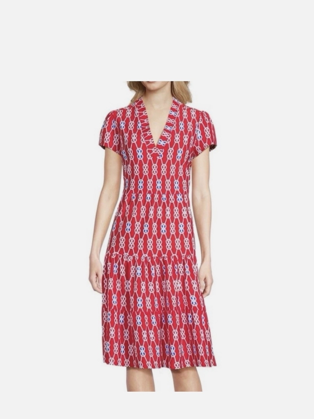 Judy Connally Red White and Blue Short Sleeve Sheath Dress Size L
